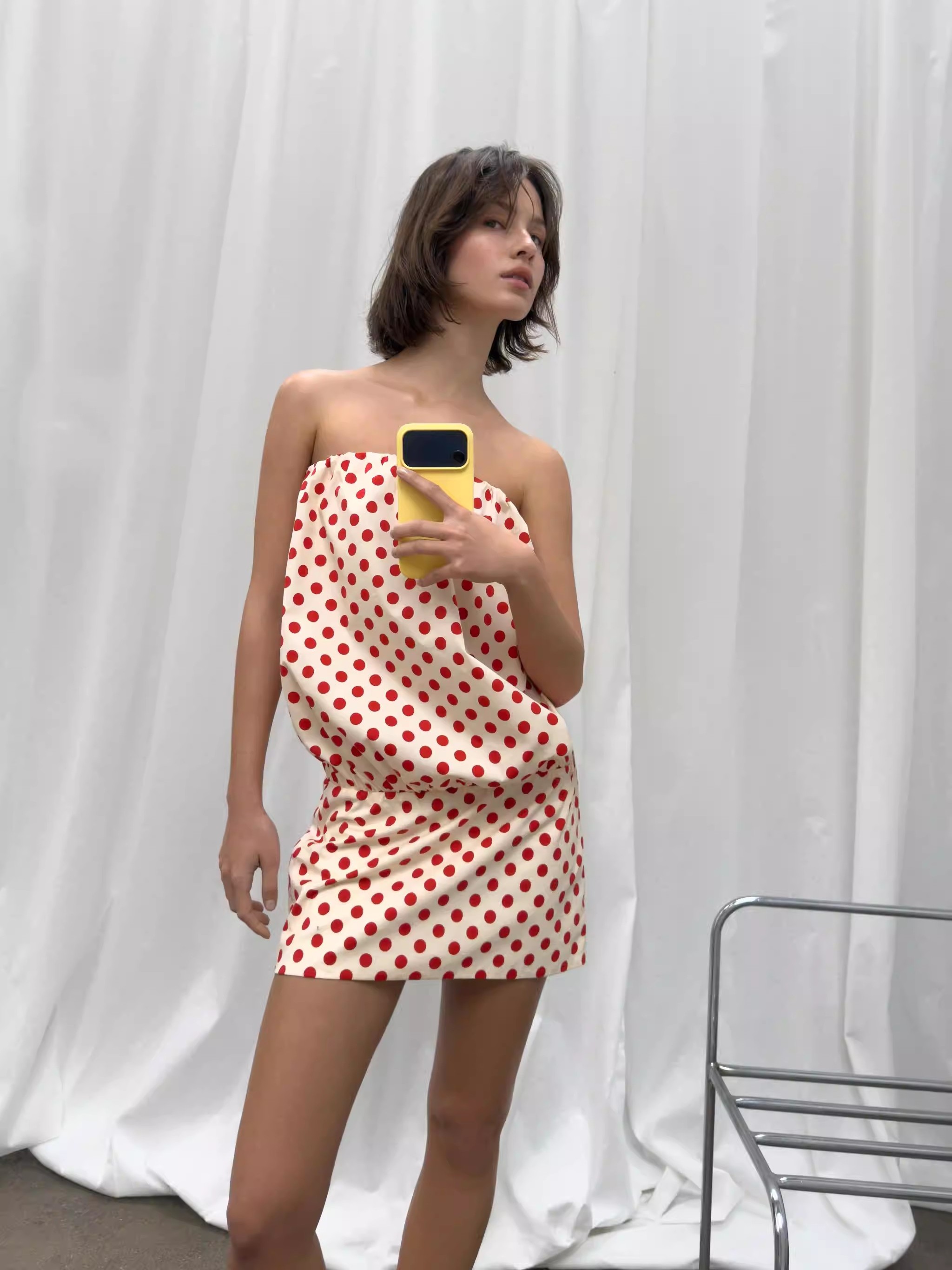 New Ethnic Fashion - Gaun Tube Top Polkadot Seksi Kerah