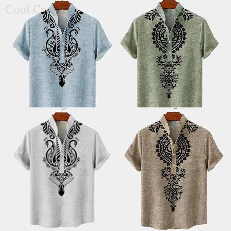 Ethnic Fashion Men - Atasan Retro Pria Kemeja Henley Pria