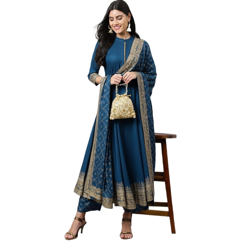 Salwar Kameez Set - Pakaian Etnik India Wanita Set Kurta