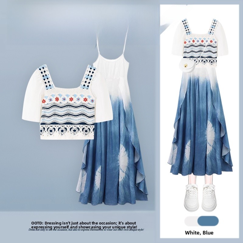 Ethnic Fashion Dress - Atasan Rajut Lengan Pendek Motif Bunga