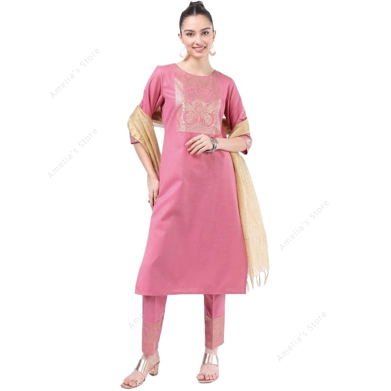 Salwar Kameez Set - Setelan Baju Kurta Pink 3 Potong