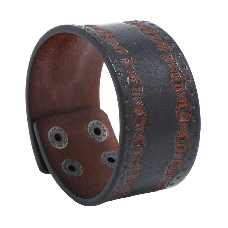 Ethnic Fashion Pk - Gelang kulit sapi lebar coklat Retro,