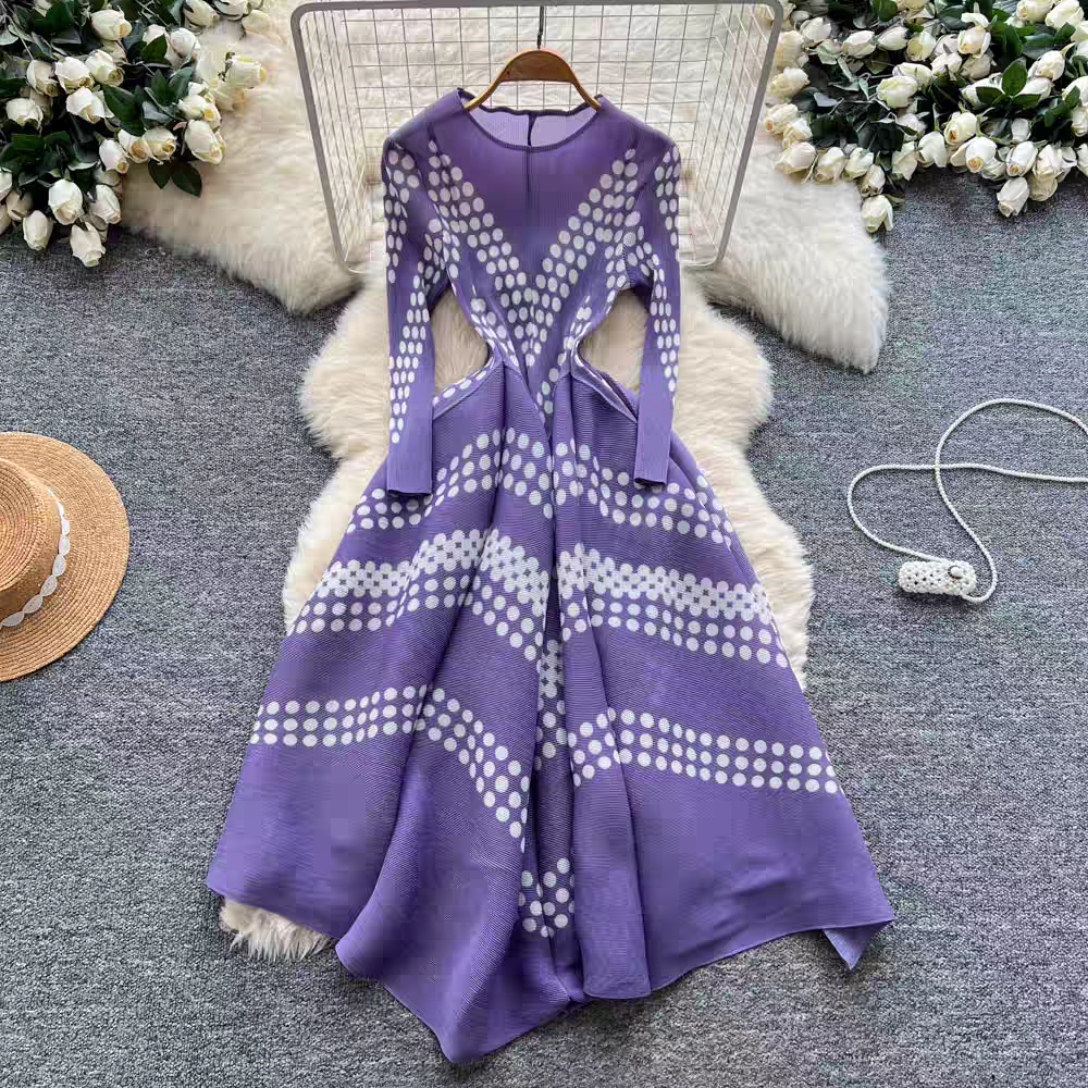 Gaun Lipit Polkadot Elegan Rok - Ethnic Fashion Dress ulasan dan harga