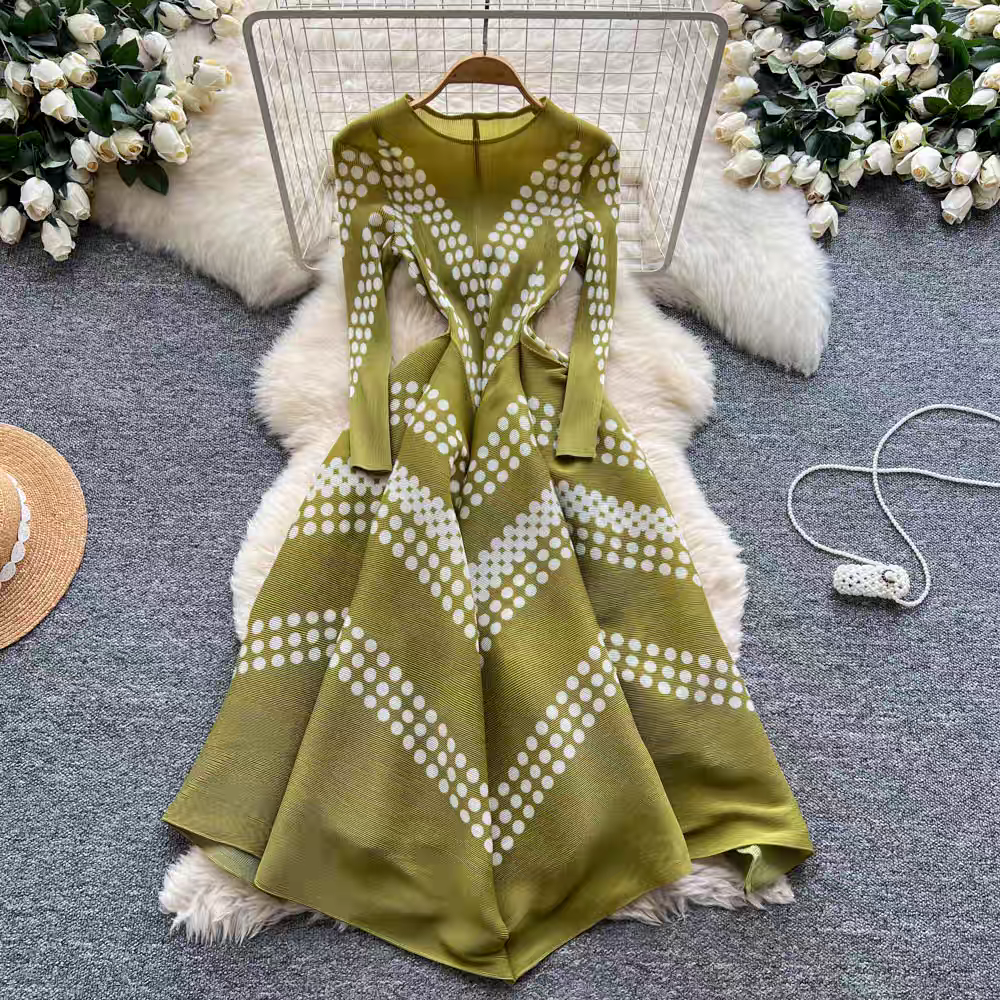 Gaun Lipit Polkadot Elegan Rok - Ethnic Fashion Dress ulasan dan harga