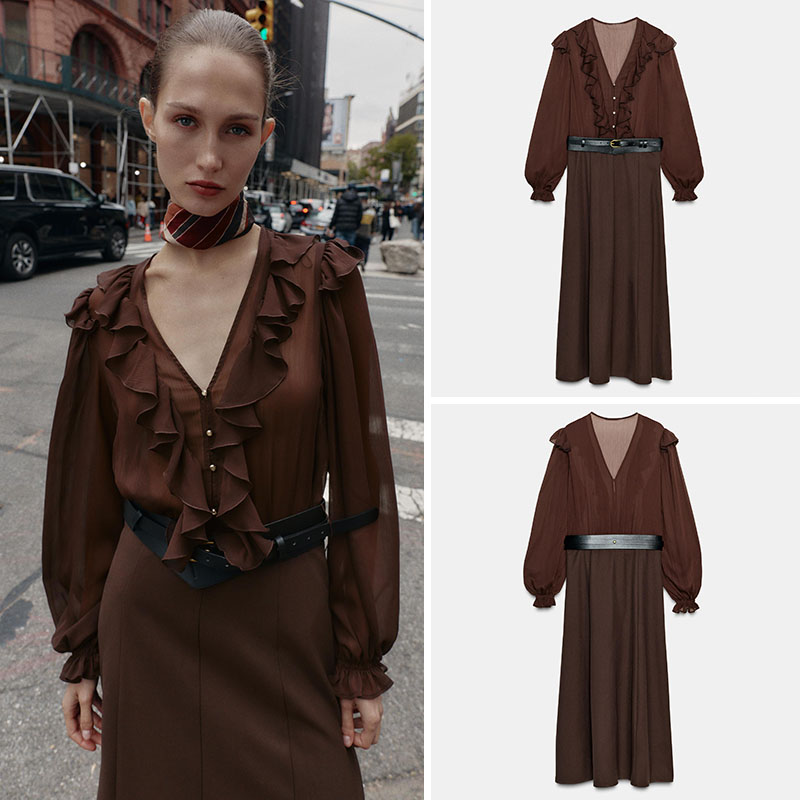 Gaun Midi Lengan Panjang V-Nec - New Ethnic Fashion ulasan dan harga