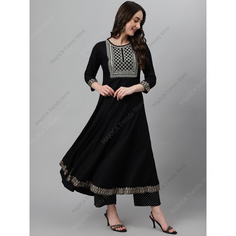 Setelan Kurta Rayon Hitam Wani - Salwar Kameez Set ulasan dan harga