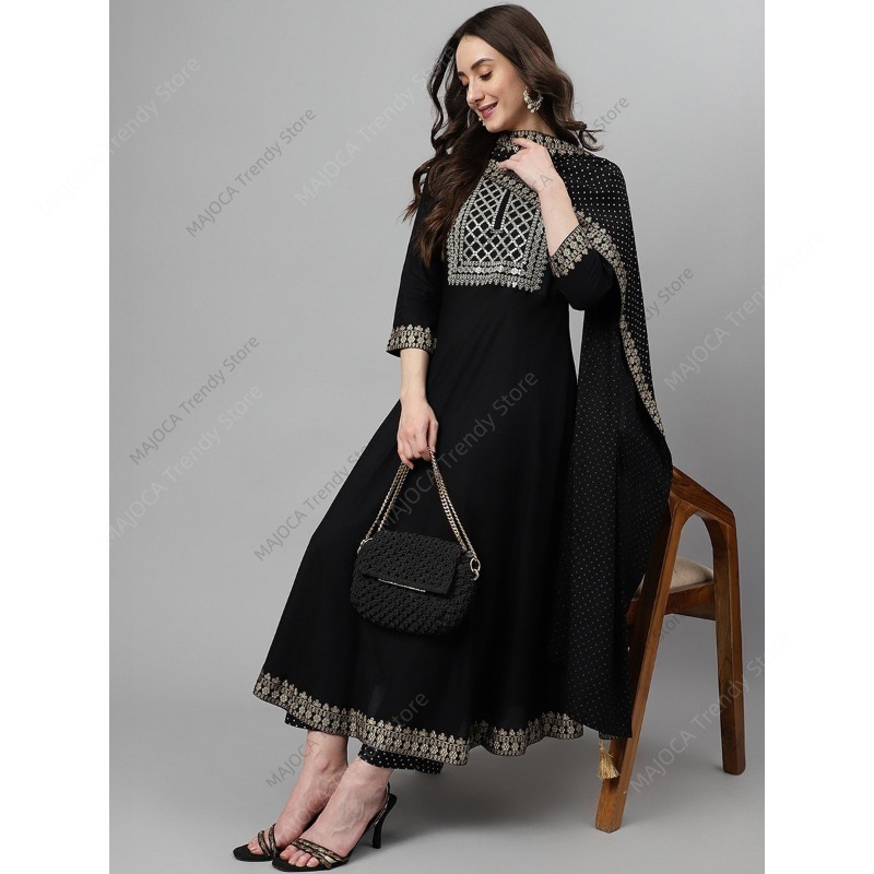 Setelan Kurta Rayon Hitam Wani - Salwar Kameez Set ulasan dan harga