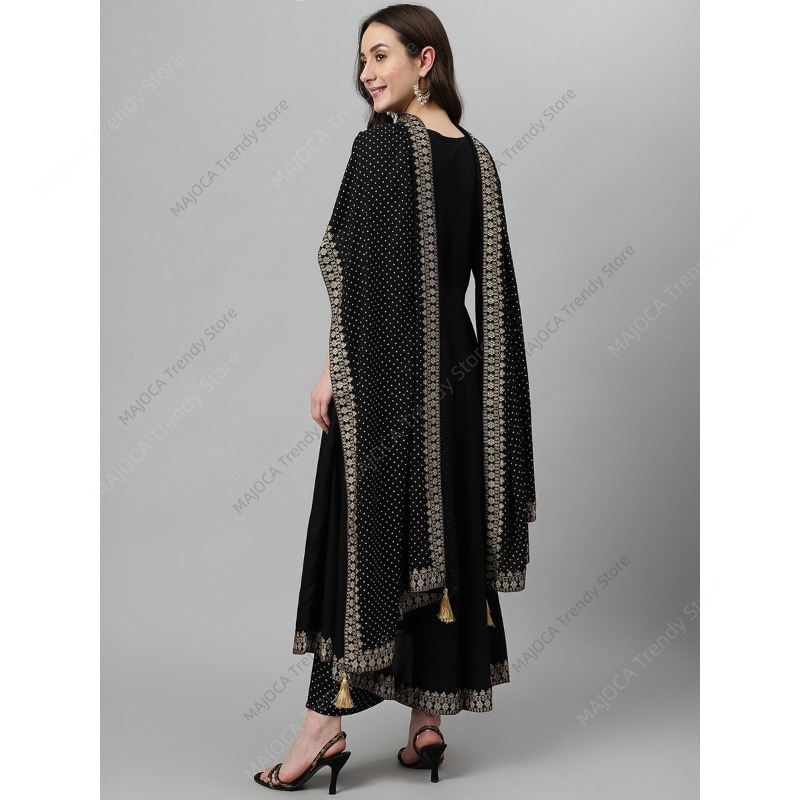 Setelan Kurta Rayon Hitam Wani - Salwar Kameez Set ulasan dan harga