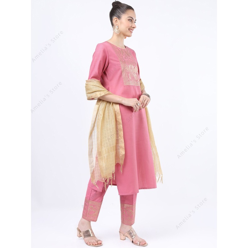 Setelan Baju Kurta Pink 3 Poto - Salwar Kameez Set ulasan dan harga