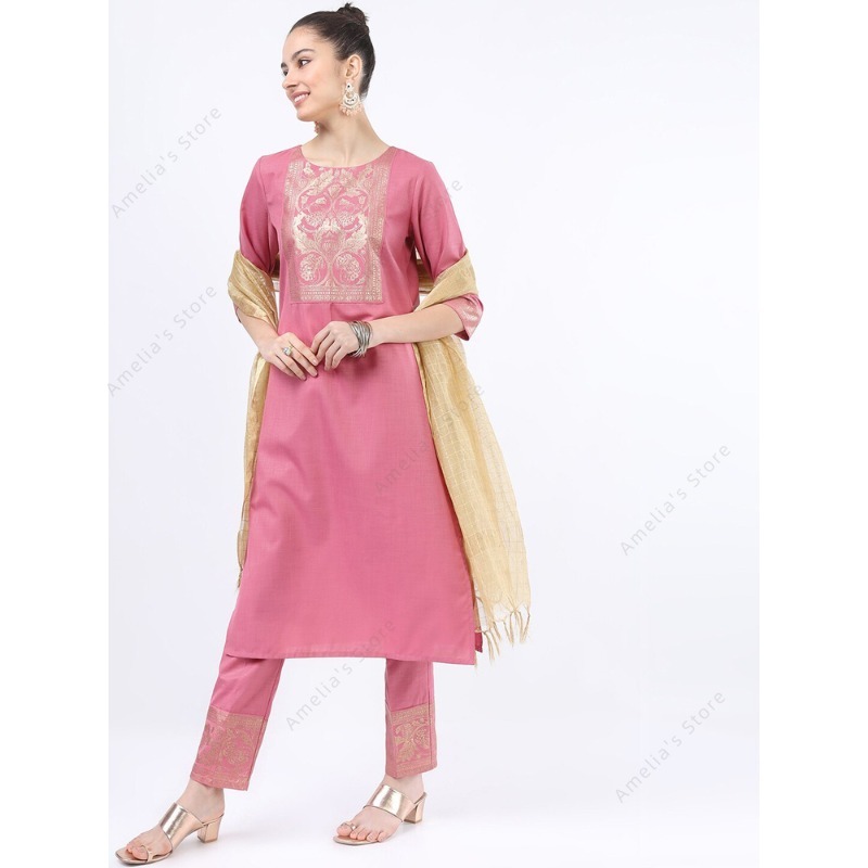 Setelan Baju Kurta Pink 3 Poto - Salwar Kameez Set ulasan dan harga