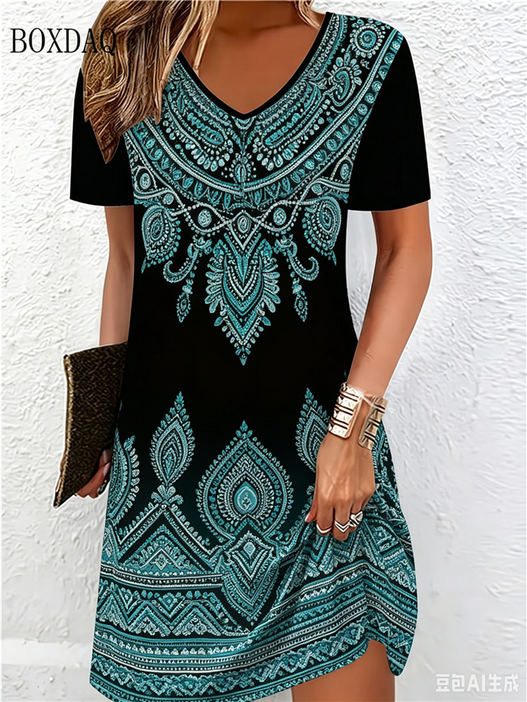 Gaun Cetak 3D Etnik Vintage Un - Ethnic Fashion Dress ulasan dan harga