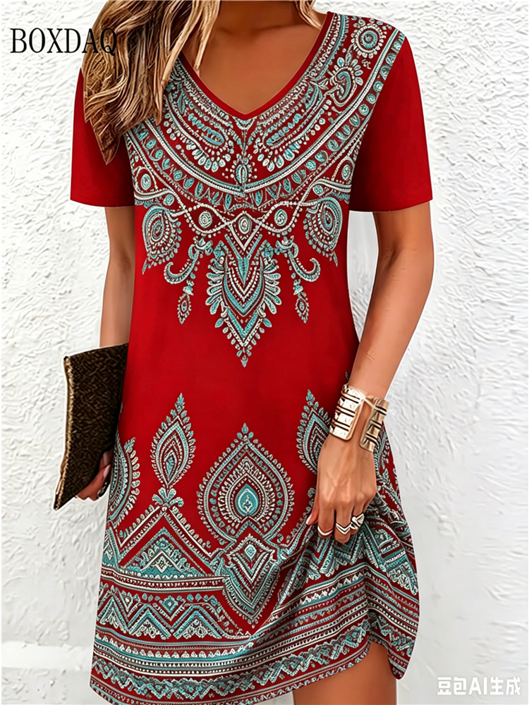Gaun Cetak 3D Etnik Vintage Un - Ethnic Fashion Dress ulasan dan harga